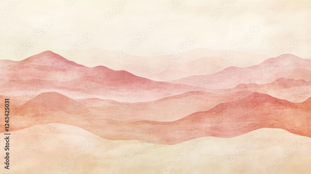 Poster muted amber waves in soft pencil strokes create a serene landscape evoking tranquility and warmth