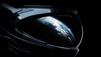 宇宙飛行士のバイザーに映る地球—近未来のSF的ビジョン
