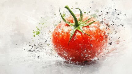 Red Juicy Tomato Splashing Water White Background