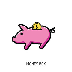 Cute pink piggy bank with a gold coin perfect for saving money illustrations website design and financial apps