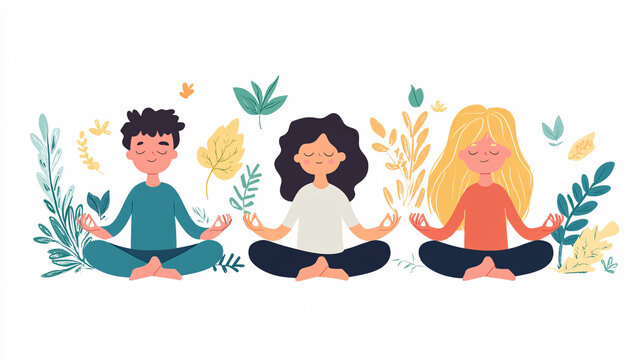 A banner for National Relaxation Day features young people meditating, promoting wellness and tranquility.