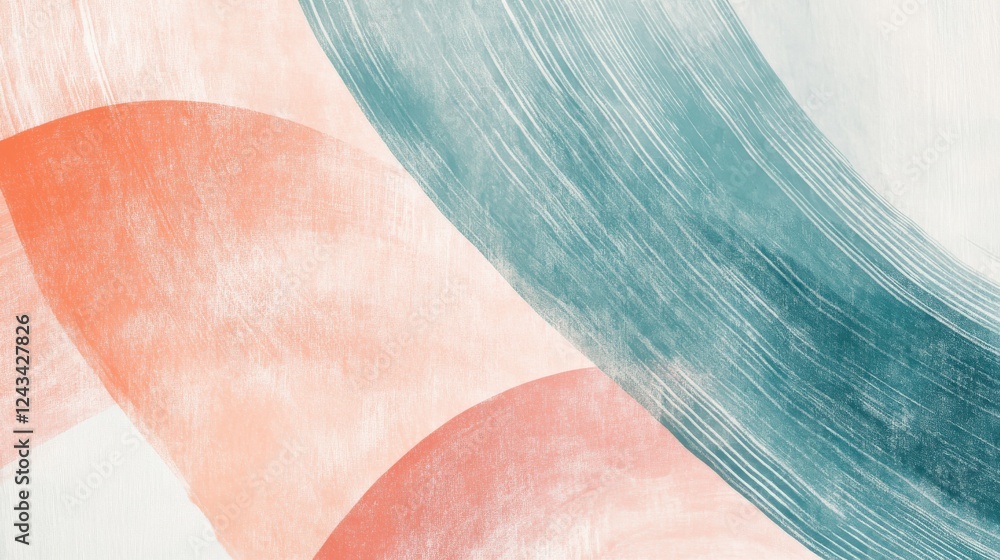 Poster muted teal and soft coral abstract design showcasing gentle arcs and strokes for modern decor inspir