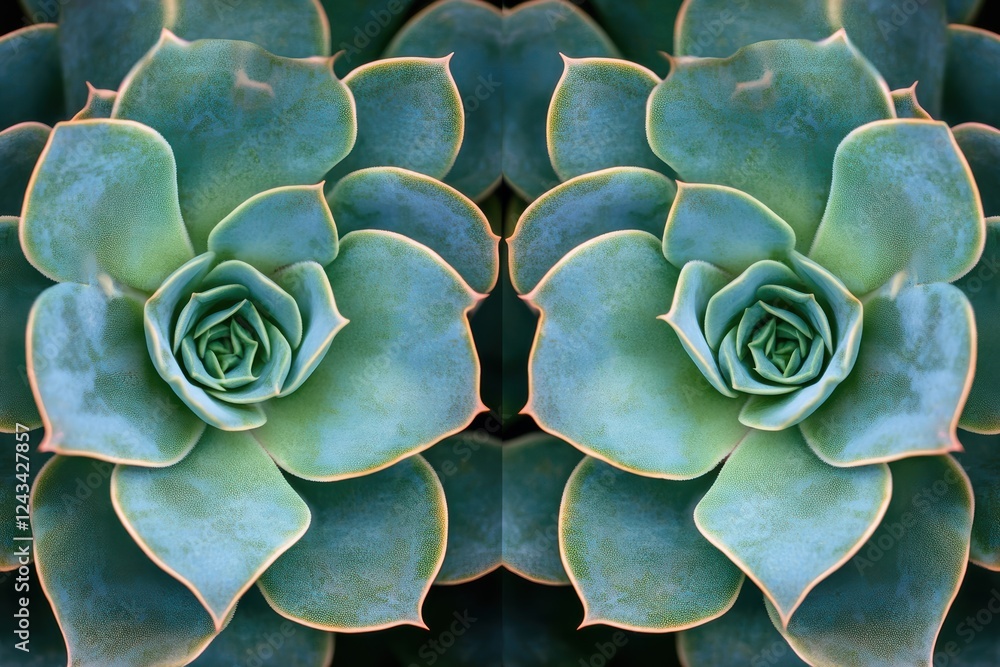 Poster close-up view of symmetrical succulents showcasing unique patterns and vibrant colors