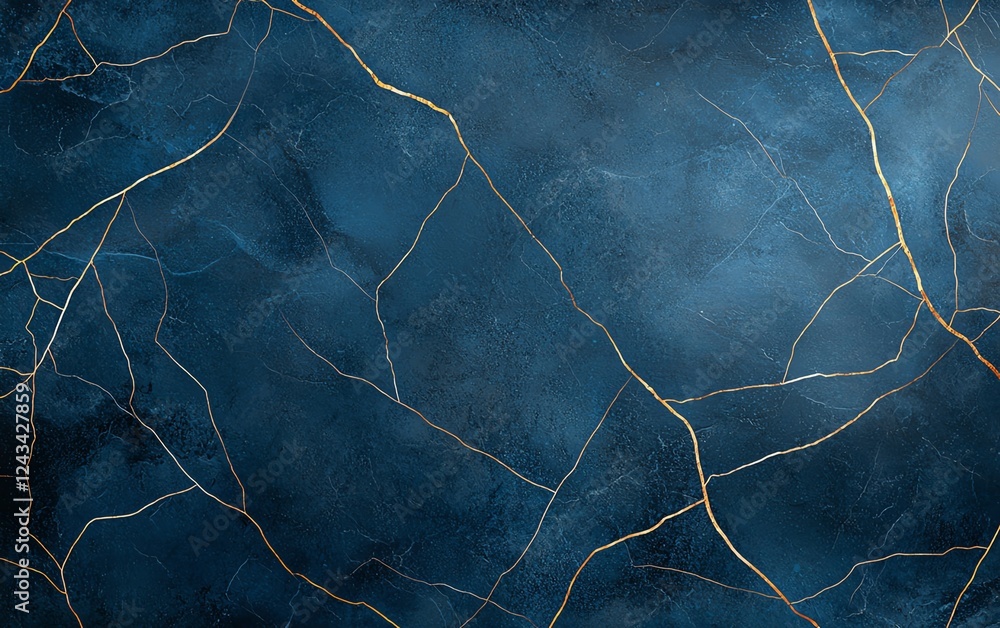 Poster black and gold marble abstract image featuring intricate golden lines across a textured dark blue ba