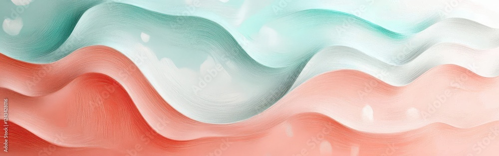 Poster elegant pencil strokes create soft waves in pastel mint and coral in a harmonious blend of colors