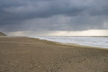 Deserted Beach with Cloudy Sky and Waves, Den Hoorn, Texel, Netherlands