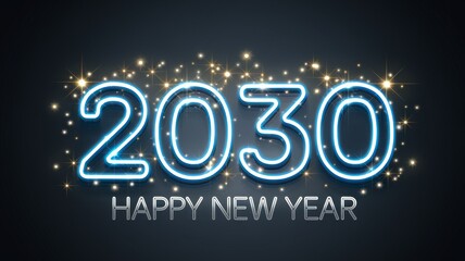 Glowing Neon 2030 New Year Celebration Generative aI
