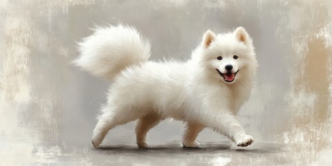 Playful Samoyed Pup with Fluffy Tail and Happy Expression
