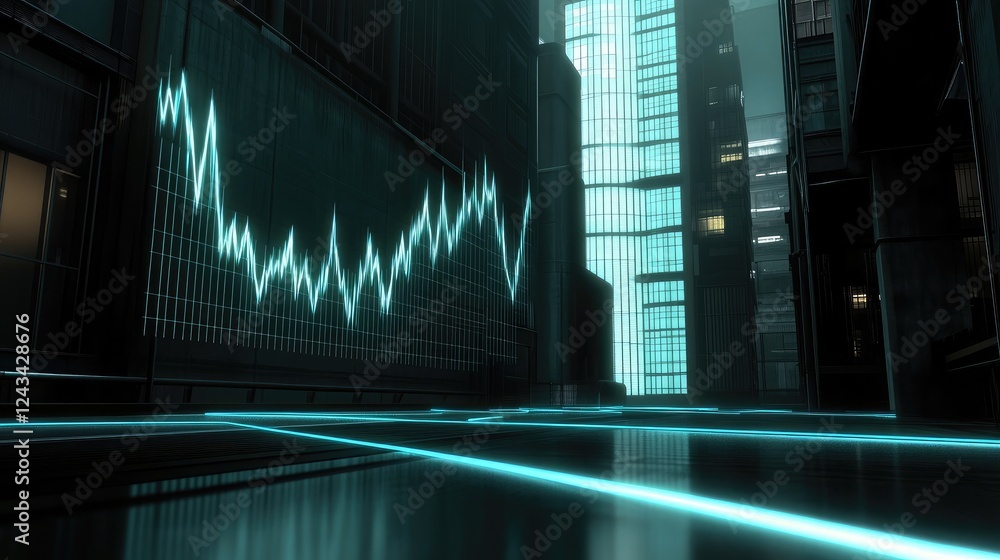 Poster a glowing digital graph with an upward trend symbolizing asset growth in a modern setting