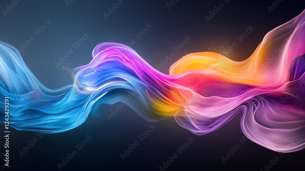 Poster shadows and light create vibrant abstract patterns of flowing colors in an ethereal display