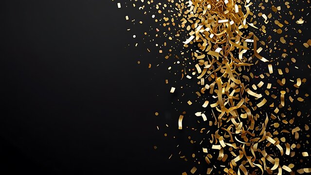 Golden Confetti on Black Background for Business Celebrations Design