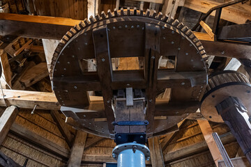 Interior of Traditional Windmill with Wooden Gears, Oudeschild, Texel, Netherlands