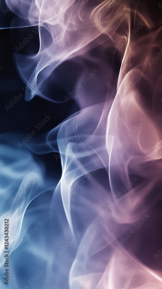 Poster abstract bokeh effect in deep blue hues creates a serene and enchanting atmosphere with swirling pat