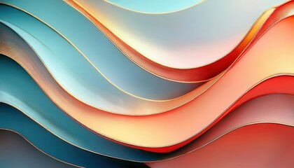 Obraz premium fluid abstract wave with metallic gold accents, soft gradient of blue, red, and peach