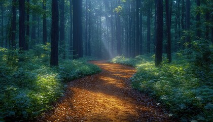 Fototapeta premium Sunlit Path Through A Mystical Forest Scene