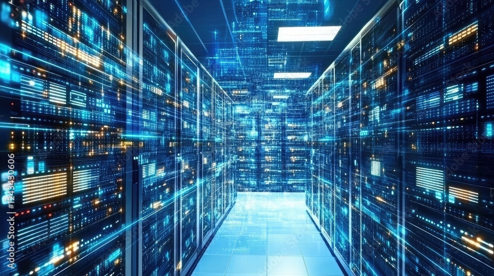 Aufkleber a high-tech server rack illuminated by led lights in a modern data center