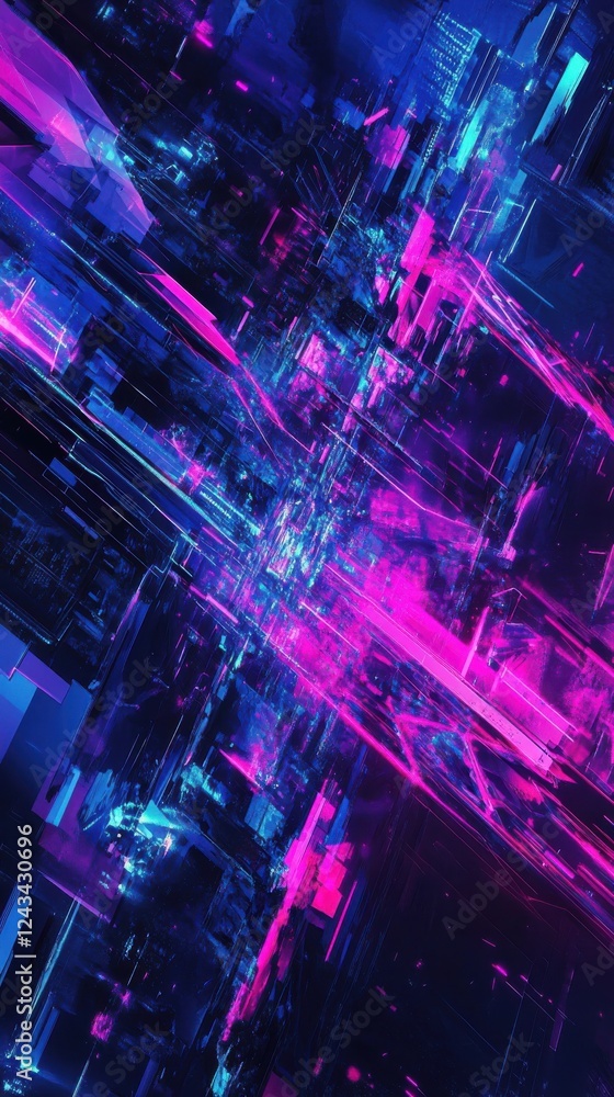Aufkleber Vivid abstract design featuring vibrant magenta elements interwoven with deep blue hues in a dynamic pattern