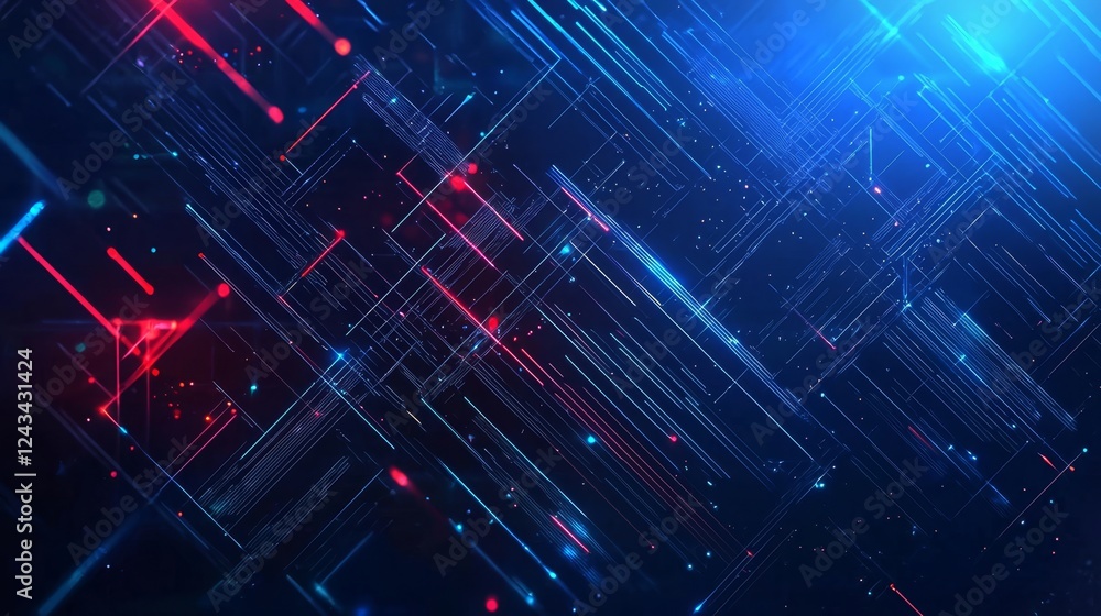 Poster a futuristic representation of a digital network in vivid colors.