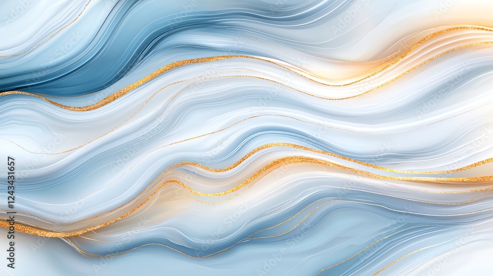 Poster a vibrant abstract background featuring flowing waves of blue and gold. ideal for use in digital des