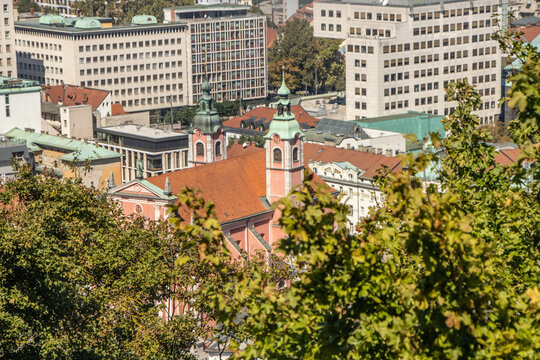 Ljubljana, Slovenia. Picturesque city view from the review site Ljubljanski grad.