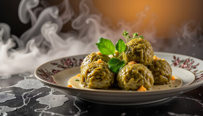 Artistic Dolmades with Smoke Effect on Elegant Plate, gastronomic delight