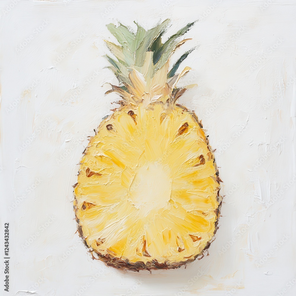 Poster Fresh pineapple slice on a light background showcasing vibrant yellow and textured details for a simple yet appetizing look