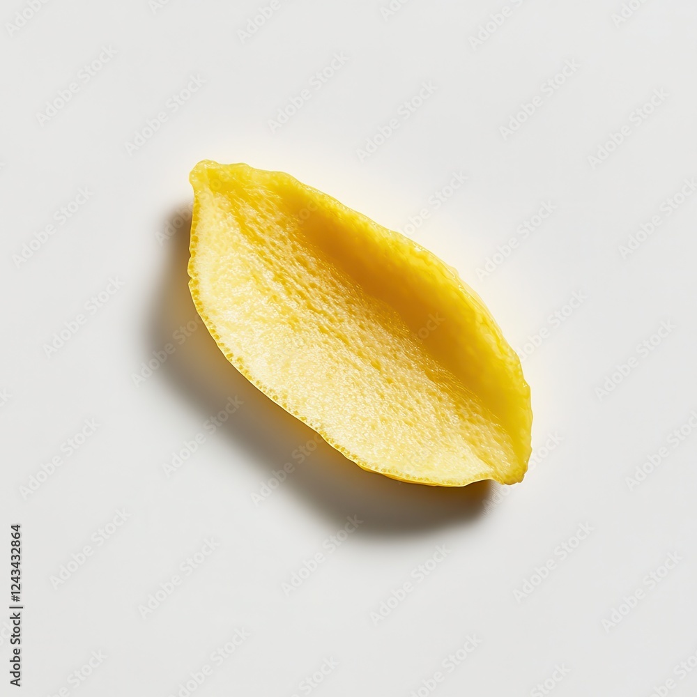 Poster Fresh slice of lemon showcasing vibrant color and texture against a plain background