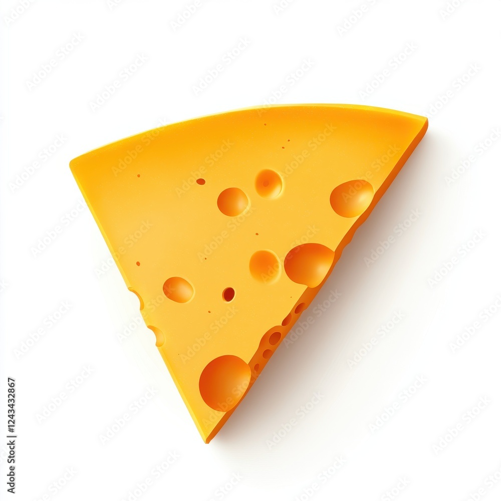 Poster Slice of sharp cheddar cheese with holes on a plain background enhancing its vibrant color and texture