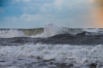 Stormy Ocean Waves Under Cloudy Sky, Den Burg, Texel, Netherlands