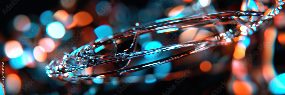 Poster translucent object with orange and teal bokeh background