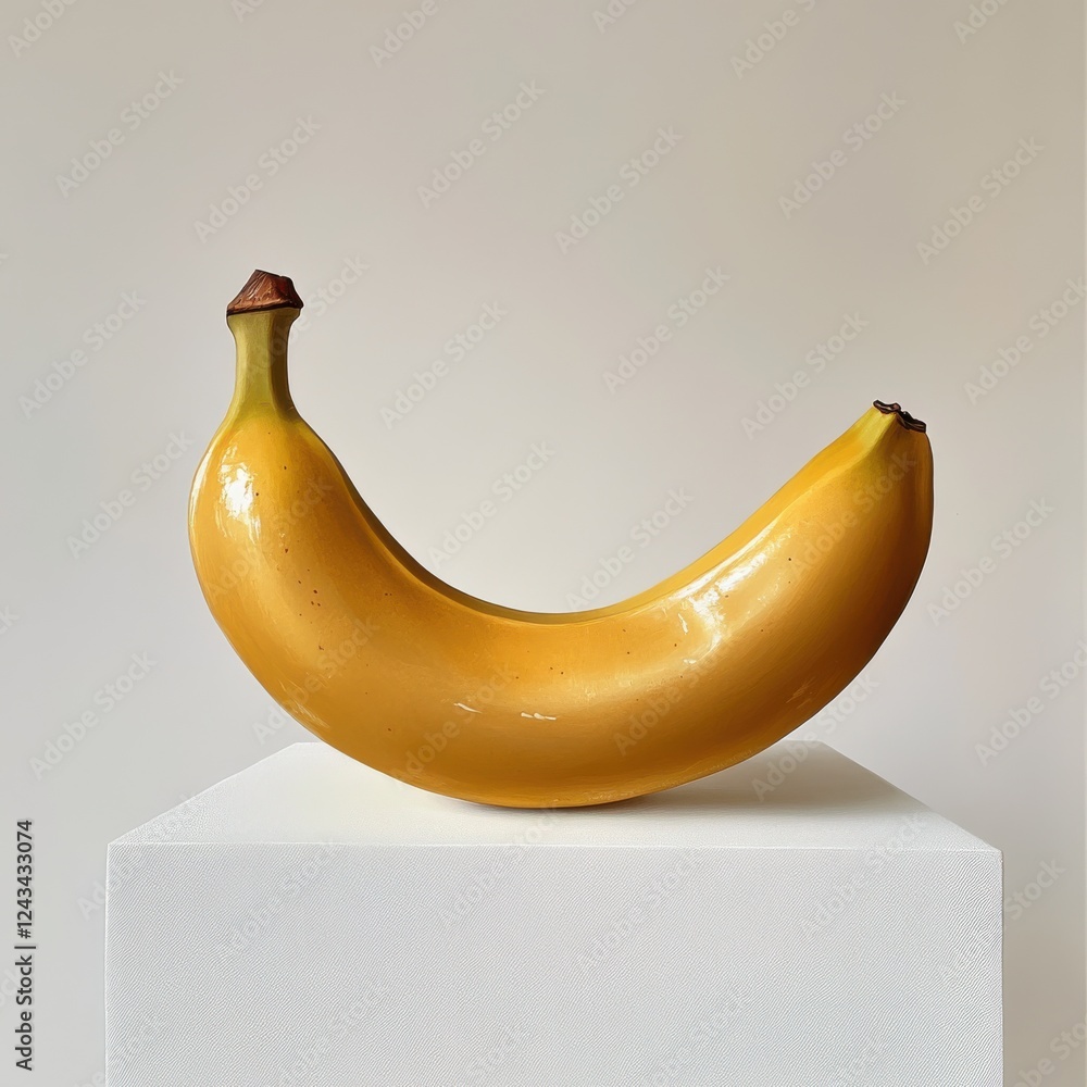 Poster Golden banana on a pedestal showcasing its smooth texture and vibrant color in a minimalist setting