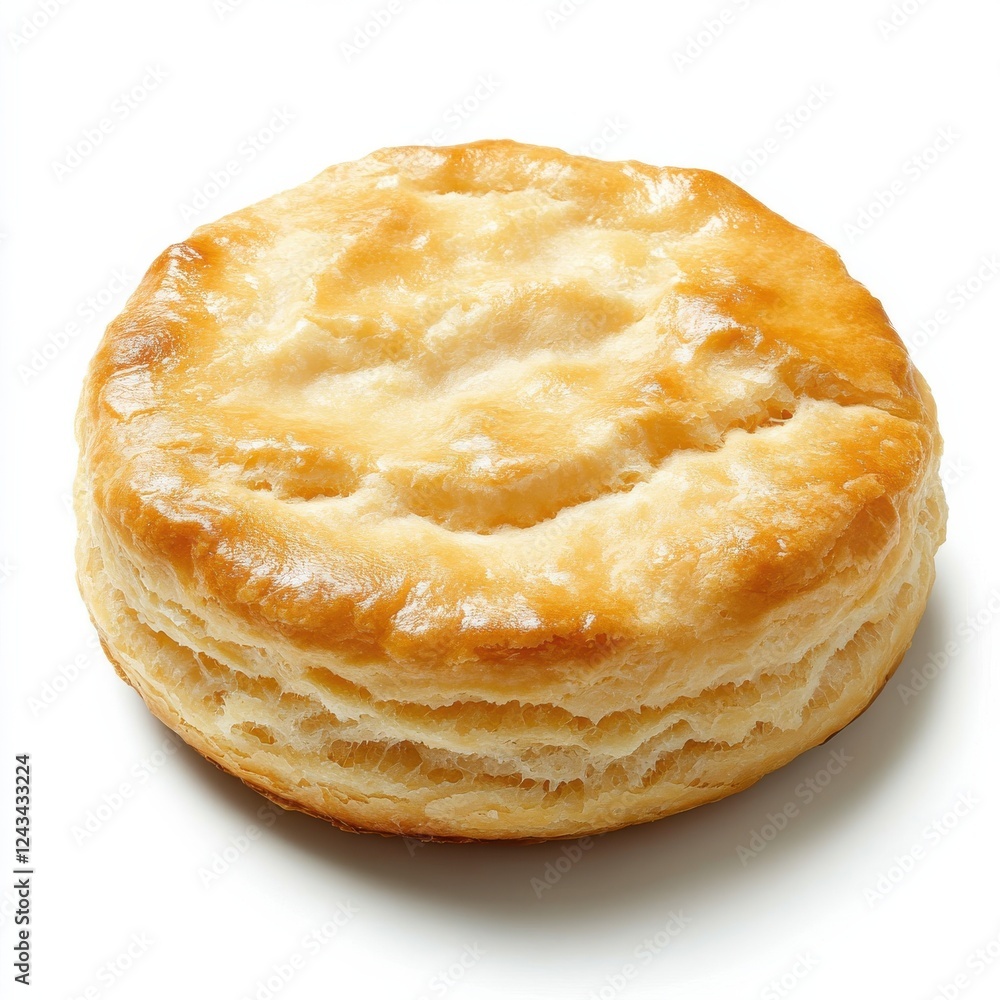 Aufkleber Flaky golden biscuit with a soft texture resting on a clean white surface