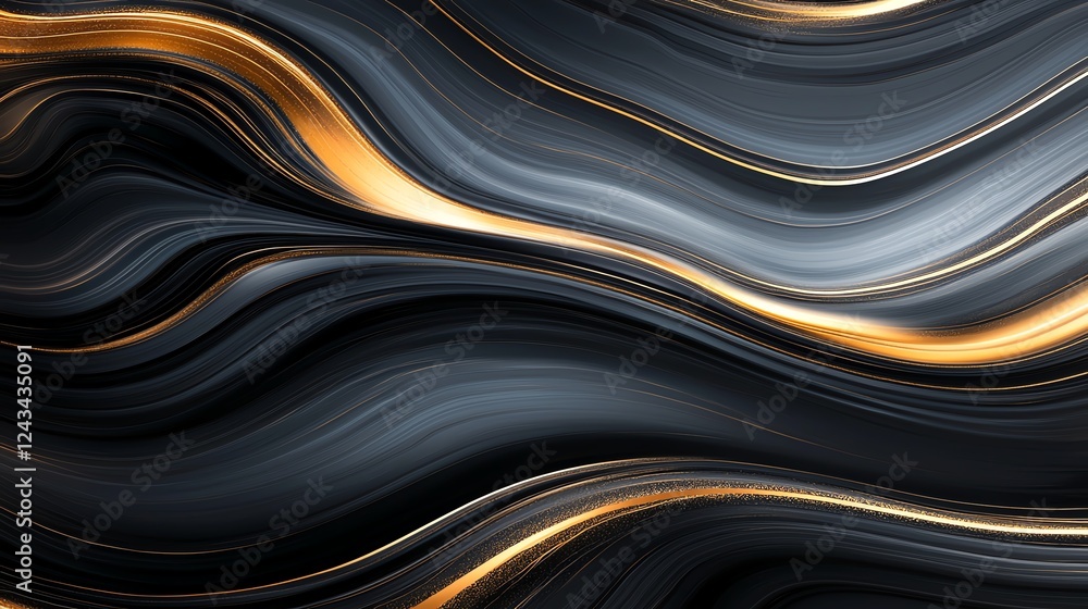 Aufkleber an abstract background showcasing smooth waves of black and gold, creating a luxurious and elegant d