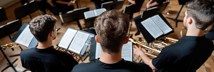 Three Musicians in a Brass Section Rehearsal