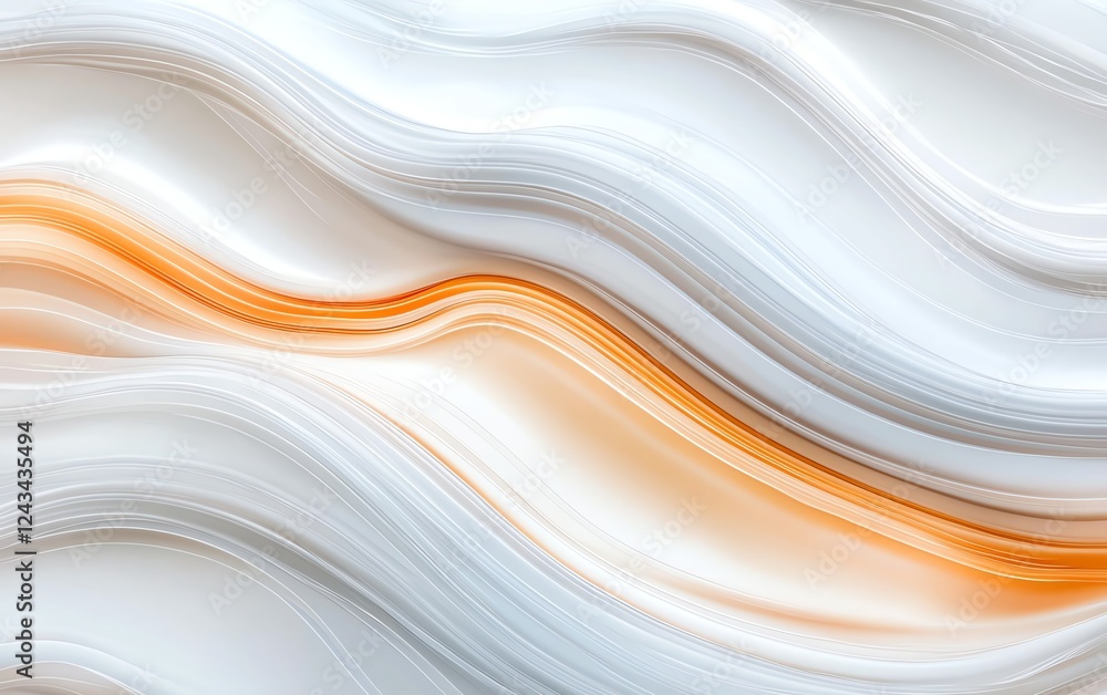 Aufkleber an abstract composition featuring smooth, flowing waves in shades of white and orange, creating a so