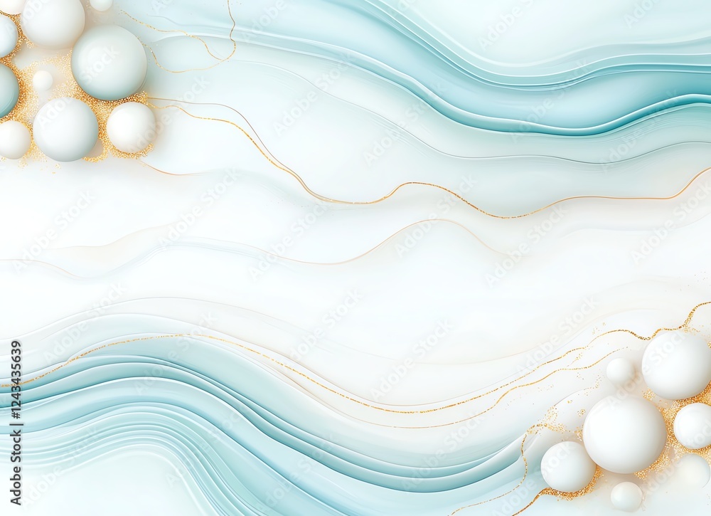 Poster an abstract design featuring flowing lines and circular shapes in soft pastel colors, creating a sen