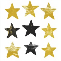 Obraz premium Handdrawn golden stars with textured brushstrokes