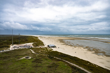 Aerial View of Sandy Beach with Cloudy Sky, De Cocksdorp, Texel, Netherlands