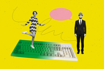 3D photo collage template trend artwork of profession vacancy entrepreneur business young lady...