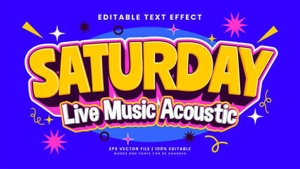 Saturday live music acoustic text effect. Retro and vintage editable text effect style