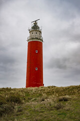 Red Lighthouse on a Grassy Hill, De Cocksdorp, Texel, Netherlands