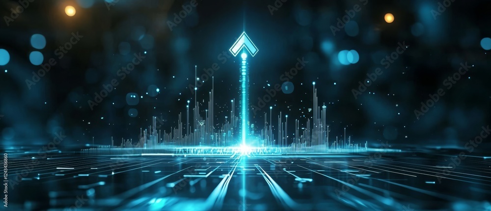 Aufkleber visual representation of growth with an upward arrow in business metrics.