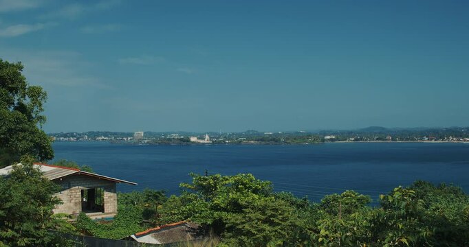 Galle cityscape, Sri Lanka. Laccadive sea and horizon view coast near city. Insee Cement - Galle Cement Works.
