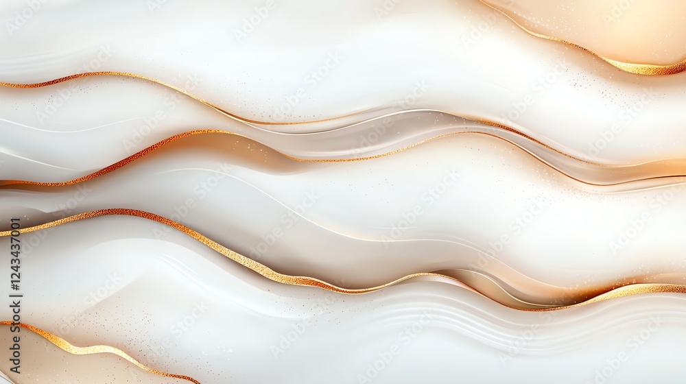 Poster an abstract image featuring smooth, flowing lines in soft white and warm gold tones, creating a soot