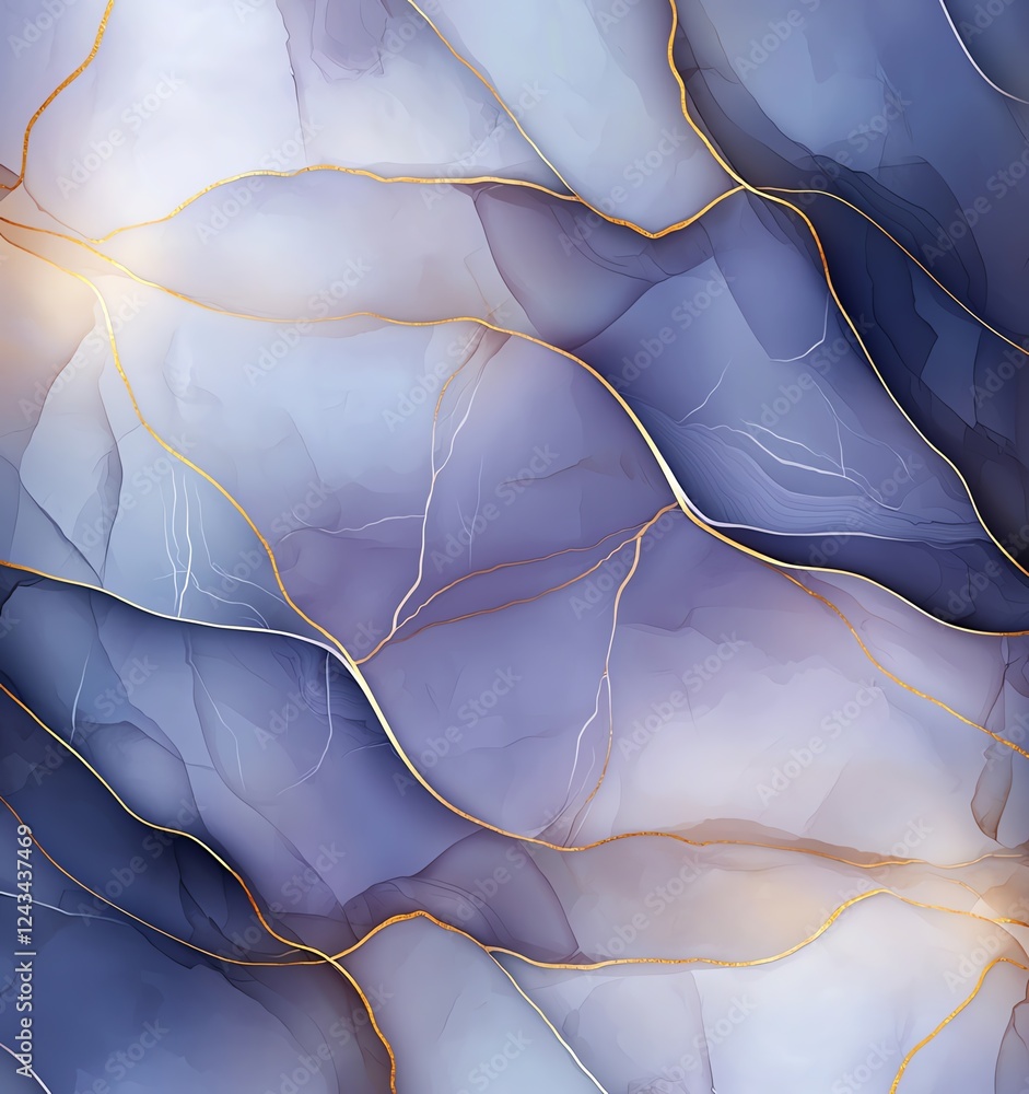 Poster an artistic abstract background with flowing waves of blue tones and elegant golden lines, perfect f
