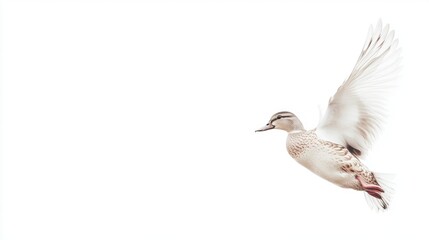 Fototapeta premium White Duck in Flight Against a White Background