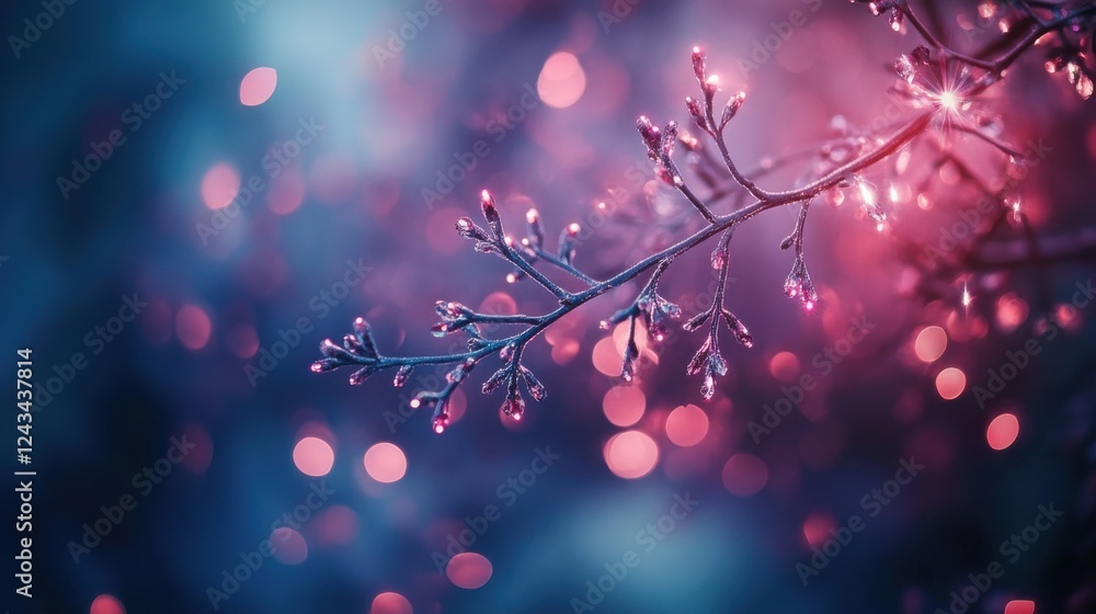 Poster moody gradient of midnight blue and deep purple with glistening branch under soft light