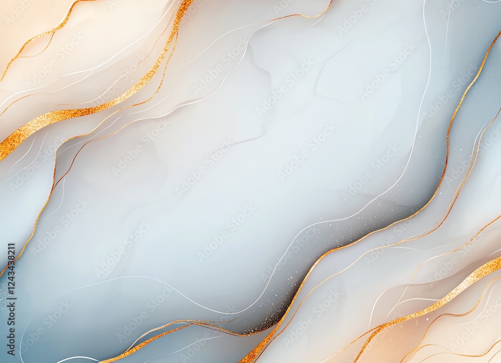 Poster an elegant abstract background featuring soft curves and flowing lines in shades of blue and white, 