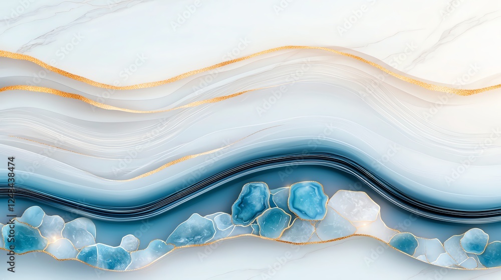 Aufkleber an elegant abstract design featuring flowing lines of blue and gold, creating a tranquil and sophist