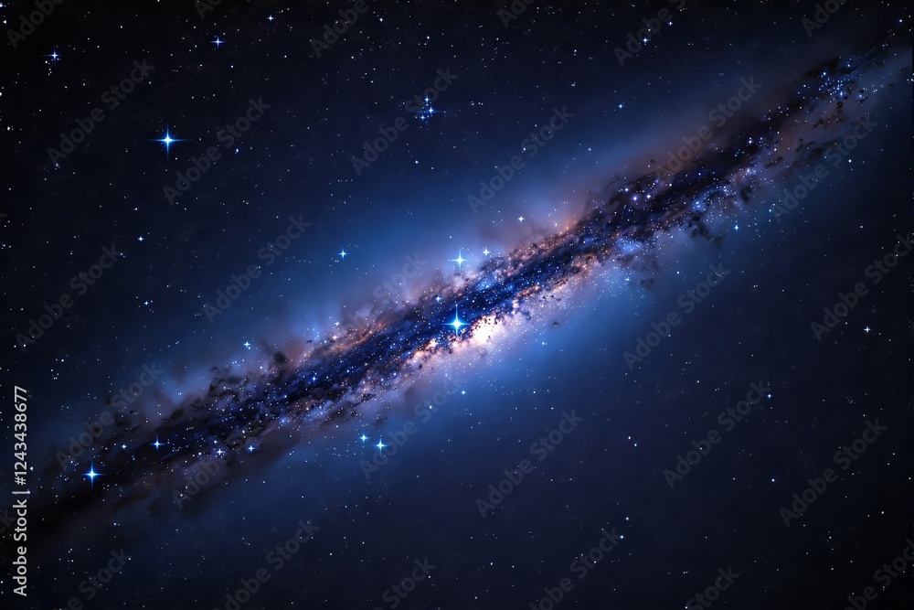 Poster stunning cosmic galaxy with glowing stars and nebula dust, forming a celestial structure in deep spa